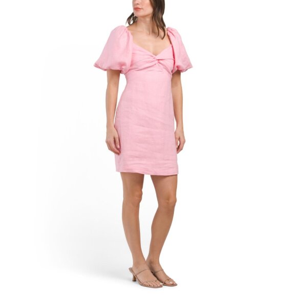 EBBY & I Pink Linen Puff Sleeve Mini Dress - Picture 1 of 2
